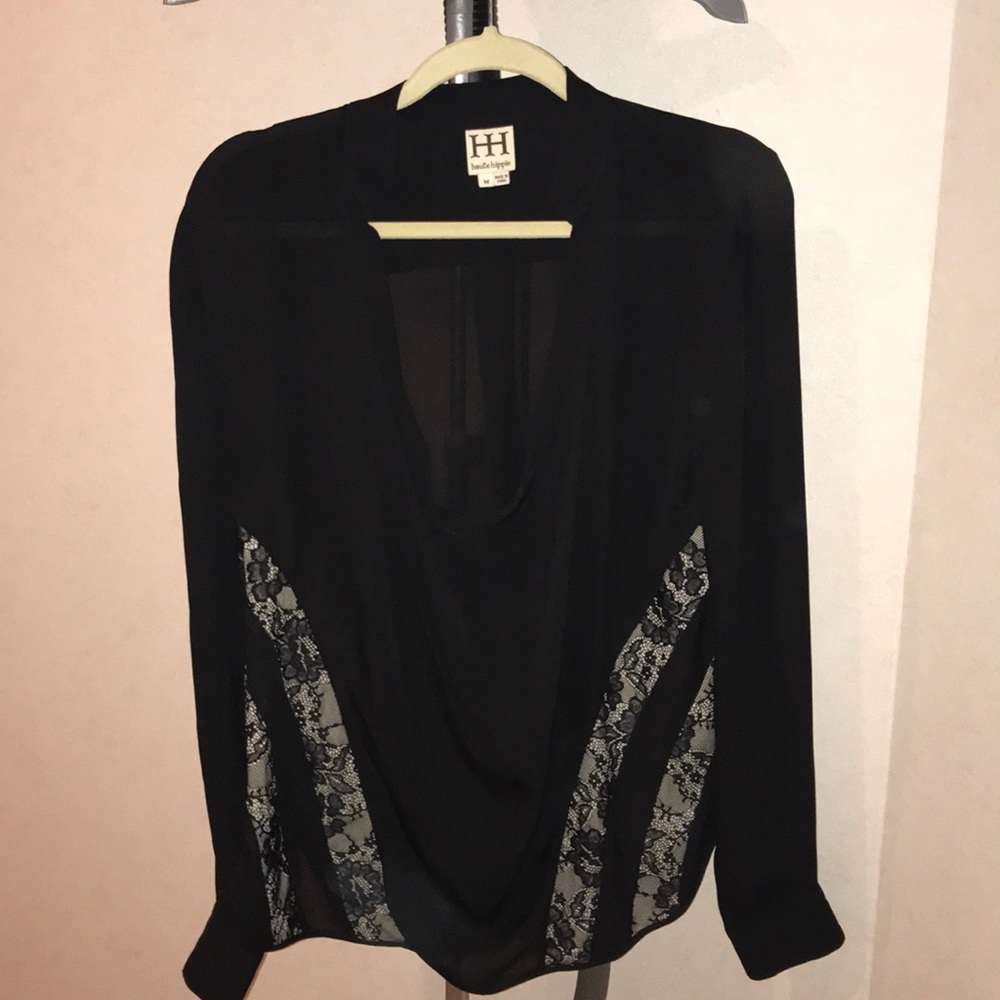 Haute Hippie black lace blouse size M